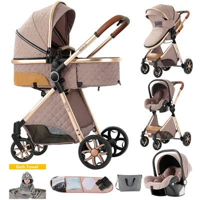 Produktbild von SDBABY Kombikinderwagen 3 in 1, faltbar, Kunstleder, Zubehör-Set