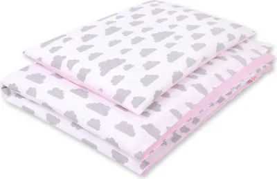 Immagine prodotto di Set di lenzuola per neonati in cotone double-face a 2 pezzi - nuvole grigio/rosa
