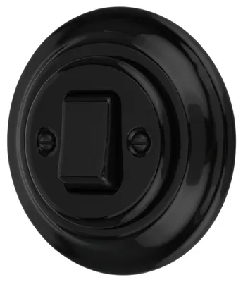 Image de Interrupteur croisé rétro en porcelaine, encastrable - Modèle PR1, couleur noire