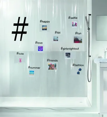 Produktbild von Spirella Anti-Schimmel Duschvorhang "Hashtag" zum selber befüllen, Anti-Bakteriell, waschbar, wasserdicht Vinyl 180x200cm