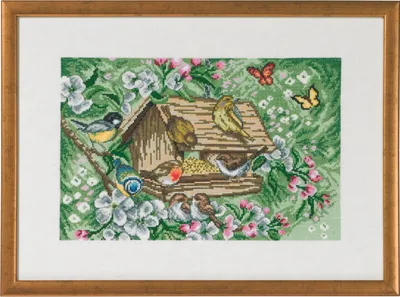Produktbild von Auslaufmodell Permin Kreuzstich Stickpackung "Vogelhaus", Zählmuster, 47x34cm, 90-9395