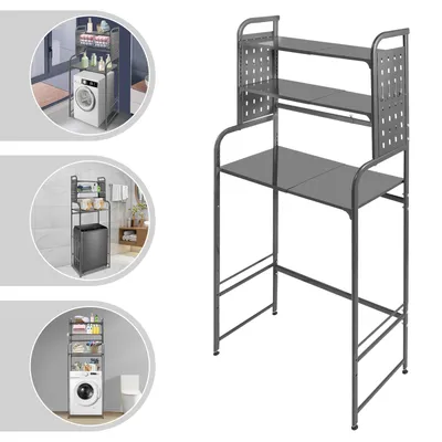 Image de Étagère de buanderie Étagère de salle de bain réglable Étagère de toilette pour lave-linge et sèche-linge Gris