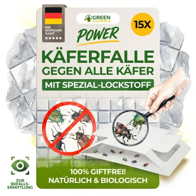 Produktbild von Käfer Falle mit Spezial-Lockstoff – 15x Fallen – Sicher & giftfrei Käfer bekämpfen, Käferfallen Wohnung & Küche, Alternativ zu Pheromonfalle Käfer