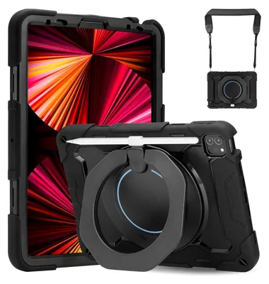 Produktbild von Conie Tablet Umhänge Tasche für iPad Pro 11 2024 Hybrid Case stabile Schutz Hülle PEN Halter Kantenschutz Aufstellfunktion in Schwarz