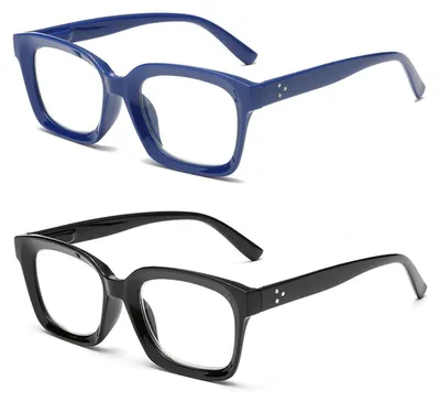 Produktbild von Lesebrillen Set Damen Herren Quadratisch Anti-Blaulicht 0.0 Dioptrien Schwarz+Blau 2 Stück