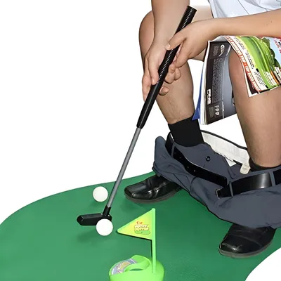Produktbild von PolkaHome® Golfset für das Badezimmer – Mini-Golfspiel für die Toilette mit Grasmatte, 90x70 cm