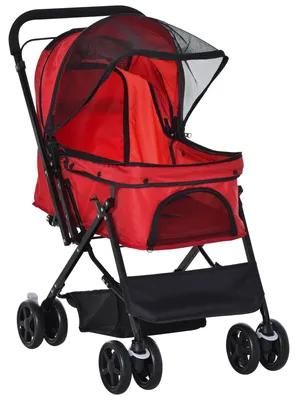 Produktbild von PawHut Hundebuggy Hundewagen für kleine Hunde Katzen Pet Stroller Oxford Rot