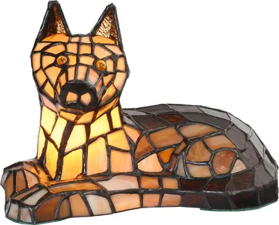 Produktbild von Clayre & Eef Tiffany Tischlampe Hund 25x13x17 cm Braun Glas