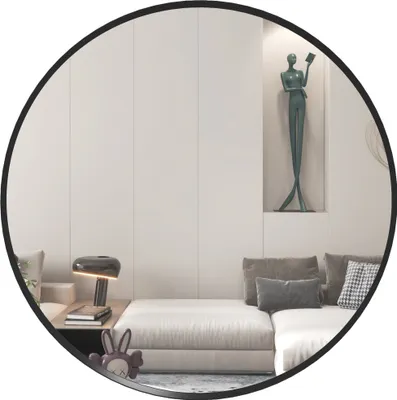 Produktbild von HOMCOM Wandspiegel, 60 x 60 cm Rund Badspiegel mit Aluminiumlegierungrahmen, dekorative Spiegel für Bad, Wohnzimmer, Schlafzimmer, Schwarz