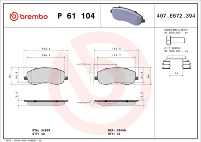 Produktbild von Brembo Bremsbelagsatz, Scheibenbremse Vorderachse P 61 104