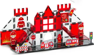 Produktbild von Avizar, Magnetisches Bauset für Kinder, Thema Feuerwehr, 48 Teile, robust, Rot