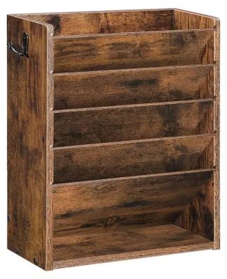 Zdjęcie produktu dla Organizator na dokumenty, 6-poziomowy - drewniany - z regulowanymi półkami - uchwyt na czasopisma - miejsce do przechowywania dokumentów - elegancki design - organizer na akta