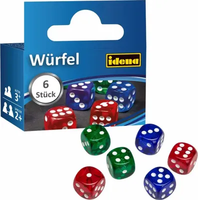 Produktbild von Idena Würfel 16mm bunt Kunststoff 6er, Augenwürfel 1-6
