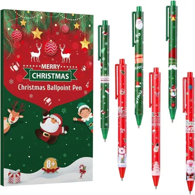 Productafbeelding van Kerstbalpennen, 24 stuks, kinderadventskalender, 6 verschillende motieven, set van 7