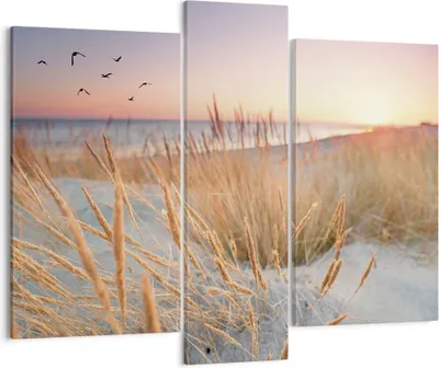 Produktbild von Bild auf Leinwand - Leinwandbild - 3 Teile - Sonne Vögel Sand - 95x80cm - Wand Bild - Wanddeko - Wandbilder - Leinwanddruck - Bilder - Wanddekoration - Leinwand bilder - Wandbild - CB95x80-4810