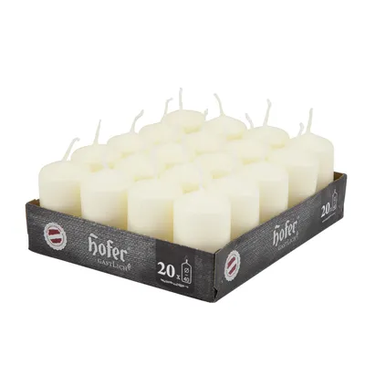 Produktbild von Hofer Stĺpové Sviečky - Čas Horenia 11 hodina - Slonová Kosť - 20 kusov Rozmery 4 x 7 cm Voskové Sviečky Farba Slonovej Kosti Candles neparfumované