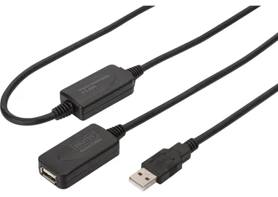 Produktbild von Digitus Aktives USB 2.0 Verlängerungskabel, 20 m, 20 m, USB A, USB A, USB 2.0, Stecker/Buchse, Schwarz