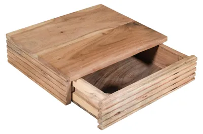 Produktbild von Steckboard mit Baumkante Schubladenregal Akazie massiv natur gerillt 30 x 25 x 8 cm LEONA