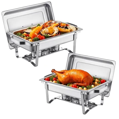 Image de VEVOR Chauffe-plats Hot Pot Buffet (7,5 l), lot de 2, chauffe-plats traiteur rectangulaire avec couvercle et porte-combustible pour mariage, fête, banquet, argent