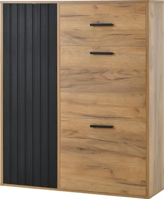 Produktbild von Merax Schuhschrank mit 1 Schublade, 2 Klappen, 1 Tür, Verstellbaren Regalen, Schuhregal, Schuhablage, Schuhkommode, 80×24×95.5 cm, Schwarz & Natur