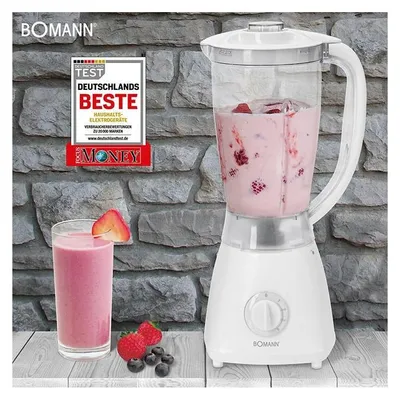 Zdjęcie produktu dla Bomann UM 378 CB, Blender stołowy, 1,5 l, Funkcja pulse, Rozgniatacz do lodu, 500 W, Biały