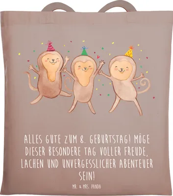 Produktbild von Mr. & Mrs. Panda Tote Bag 8. Geburtstag Abenteuer - Braun Pastell - Geschenk, Kindergeburtstag, Stoffbeutel, Glückwunsch, Glückwünsche, Geburtstagsfeier, Shopping Tasche