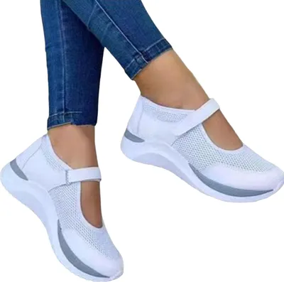 Produktbild von 1 Paar Freizeitschuhe mit flacher Unterseite, rutschfestes Verschlussband, dicke Plattform, Übergröße, atmungsaktives Mesh, Keilabsatz, Sportschuhe für Damen