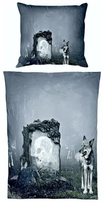 Produktbild von JACK Microfaser Print Bettwäsche 2 tlg. 135x200cm Wolf Guard Tier Fantasy Totenkopf Skull Wölfe Grau Anthrazit