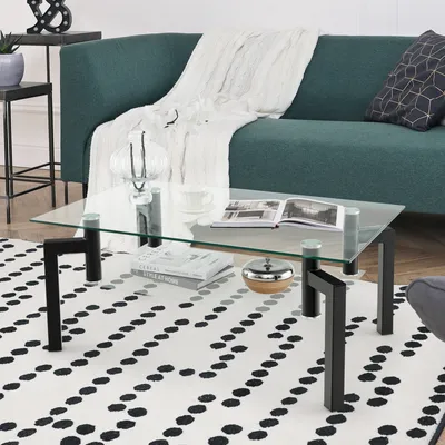 Image de COSTWAY Table basse avec plateau de table en verre, table basse en verre, table de salon, table de thé pour la maison et le bureau 100x60x43cm