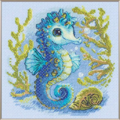 Productafbeelding van Borduurset voor kruissteek, model "Babyzeepaardje", 15 x 15 cm