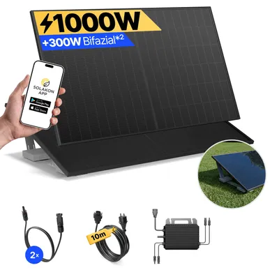 Produktbild von Balkonkraftwerk 1000W Solaranlage mit Garten Halterung Steckerfertig Komplettset Photovoltaik Anlage 800W, Kabellänge: 10m, Solakon - onBasic