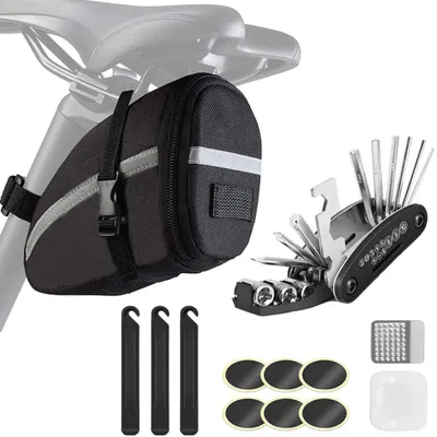 Produktbild von Fahrradsatteltasche mit Reparaturwerkzeug-Sets, Fahrradsatteltasche mit Reparaturset, Fahrradtasche unter dem Sitz, Fahrradsitztasche