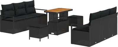 Immagine prodotto di vidaXL Set di divani da giardino con portaoggetti 9 pezzi nero Poly Rattan