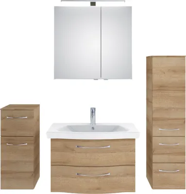 Produktbild von PELIPAL Serie 6005 Sprint SET-016-027 Spiegelschrank, Waschtisch, Waschtischunterschrank,Unterschrank, Midischrank  /  142cm Riviera Eiche quer NB