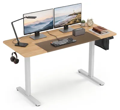 Produktbild von COSTWAY Elektrischer höhenverstellbarer Schreibtisch, 140 x 60 cm, Natur + Weiß