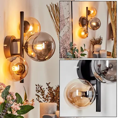 Produktbild von Isorella Wandlampe aus Metall/Glas in Schwarz/Bernstein/Rauch
