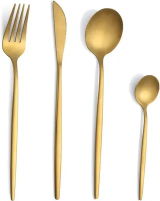 Image de Service de couverts 24 pièces en acier inoxydable doré - couteaux, fourchettes et cuillères
