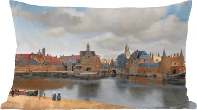Produktbild von MuchoWow® Zierkissen Sofakissen Wohnzimmer Dekokissen 60x40 cm Vermeer - Stadt - Alte Meister - Kunst - Kopfkissen - Polster mit Foto