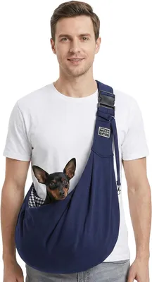 Produktbild von Hundetragetasche für kleine Hunde, navyblau, verstellbarer Schultergurt, zum Wandern