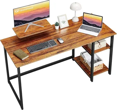 Obrázok produktu pre Písací stôl 140 cm s úložným priestorom a stojanom na monitor orech Kancelársky stôl