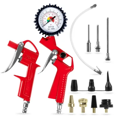 Produktbild von WALTER Druckluft Zubehör Set 13-Teilig, Fahrradventiladapter, Reifenfüller, Ausblaspistole, Ballnadel