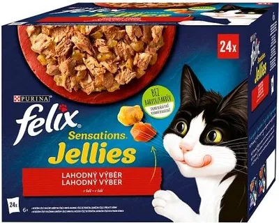 Obrázek produktu pro FELIX Sensations Jellies kapsička 24x85g hovězí s rajčaty, kuře s mrkví, kachna, jehněčí v lahodném želé, 17626