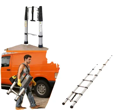 Productafbeelding van Telescoopladder, roestvrij staal, 2,6 meter uitgeschoven hoogte, 74 cm ingeklapt hoogte, antislip rubberen voetjes, antislip treden