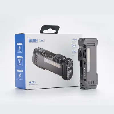 A WUBEN X4 flashlight and its packaging are displayed against a white background.