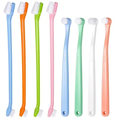 Produktbild von 8 Stück Kleine Hund Zahnbürste Haustier Zahnbürsten Doppelkopf PP Nylon