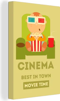 Produktbild von OneMillionCanvasses® - Leinwandbilder - 90x140 cm, Illustration eines Jungen im Kino, Wandbilder Kunstdruck Wanddekoration - Wandschmucke - Schlafzimmer