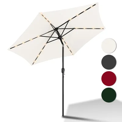 Image de TolleTour 2.7m-3.5m Parasol solaire avec LED Parasol de marché solaire à manivelle UV40+ Parasol d'extérieur terrasses,Beige,2.7m