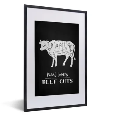 Produktbild von MuchoWow® Gerahmtes Poster Küche - Kuh - Fleischer - Fleisch 40x60 cm - Poster mit Schwarzem Bilderrahmen Wandposter Rahmen Foto Bilder - Poster in Rahmen