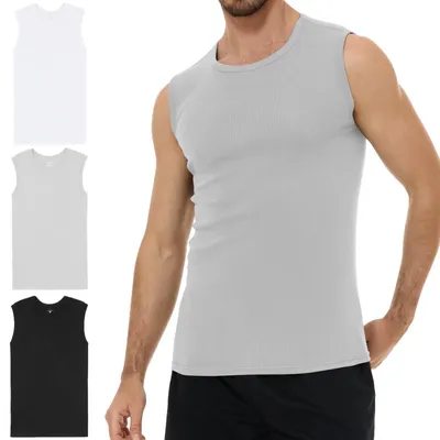 Produktbild von YouShow Tank Top Herren 3er Pack 100% Baumwolle Ärmellos Unterhemd – Größe XXL, 1*schwarz + 1*weiß + 1*grau