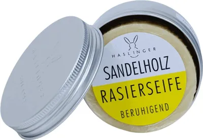 Produktbild von Haslinger mýdlo na holení ze santalového dřeva, 60 g, s kovovou plechovkou, č. výr. 1814